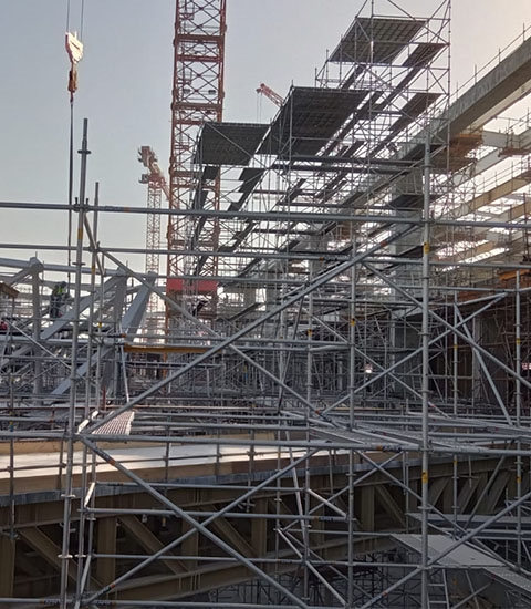 Afixfast X52 space scaffold for airport terminal in Hamad Qatar by Glassline